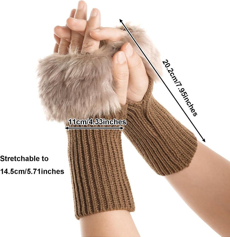 cnomg Winter Faux Fur Fingerless Gloves Faux Fur Half Finger Warmers Fingerless Gloves for Women Girls Working Writing - Image 3